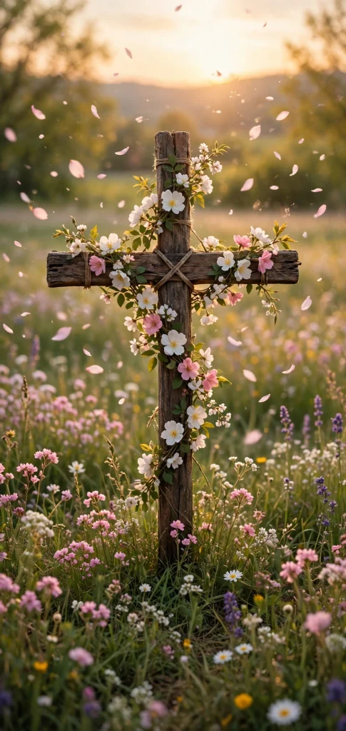 17 Wallpaper iPhone Jesus Designs to Love 11 Wooden cross with flowers in a spring meadow iphone wallpaper