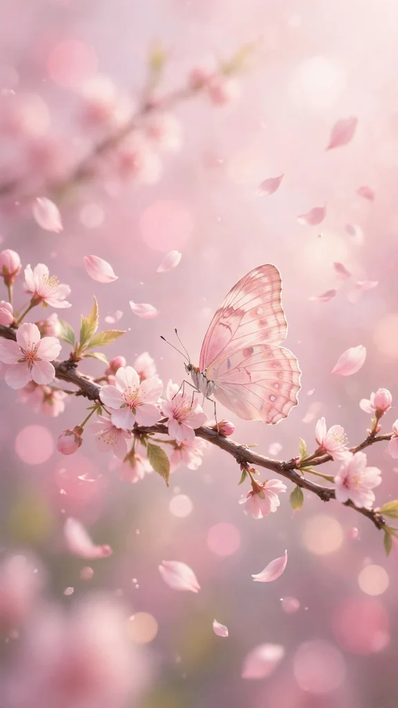 17 Wallpaper Pink Soft Aesthetic Designs You Will Love 9 Pink butterfly resting on blossoming branch, wallpaper pink soft aesthetic