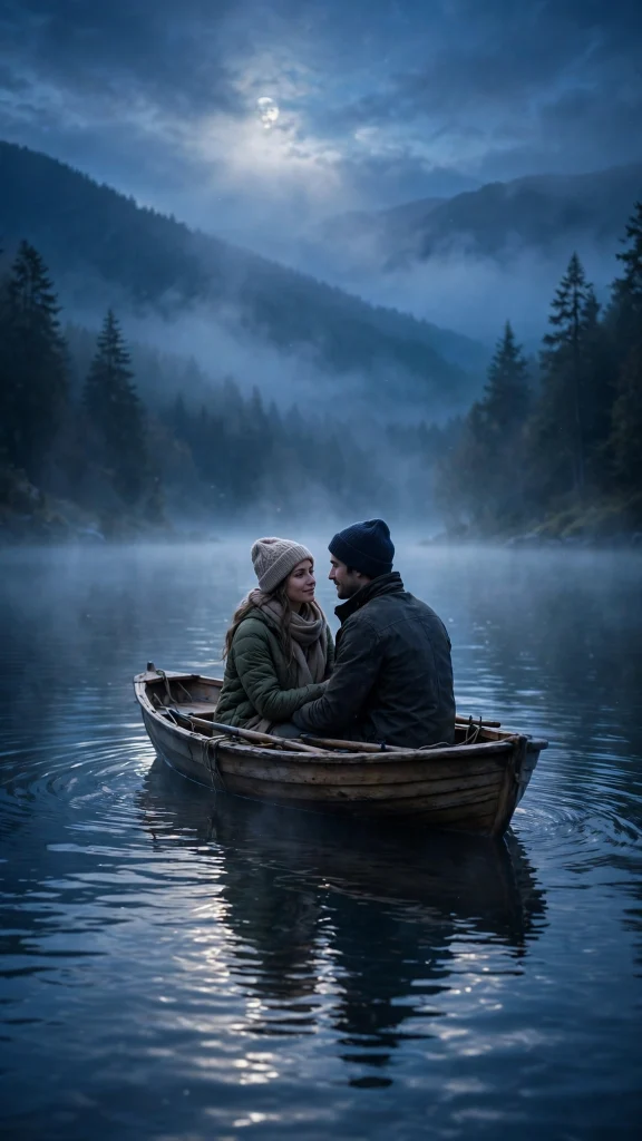 17 Best wallpaper aesthetic couple Ideas for You 8 Couple in a small wooden boat on a calm moonlit lake at twilight