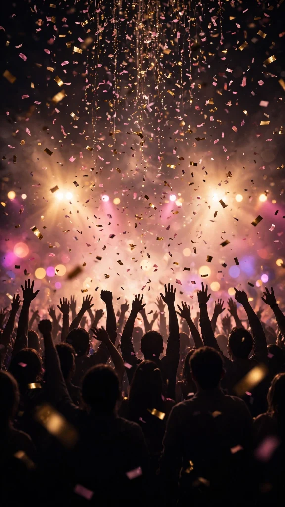 17 Best Wallpaper Iphone Kpop Ideas for Fans 4 Golden and pink concert confetti over silhouetted cheering crowd