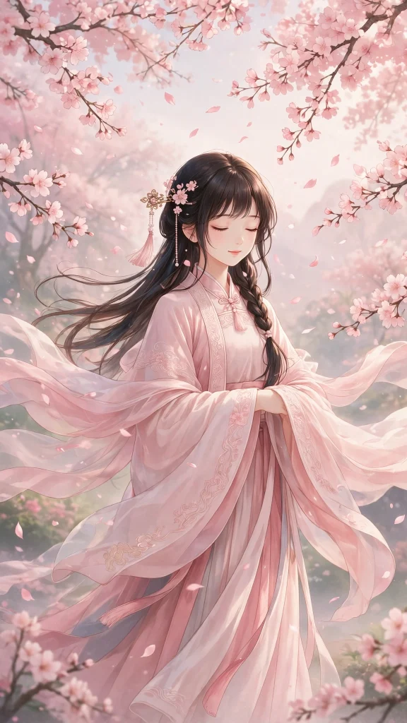 17 Best wallpaper iphone girl for Your Phone 12 Girl in flowing hanfu-style sleeves beneath falling cherry blossoms (anime-inspired illustration)