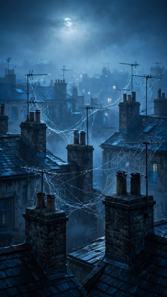 17 Wallpaper Aesthetic Spiderman Designs You'll Love 8 moonlit blue rooftops with spider webs wallpaper aesthetic spiderman