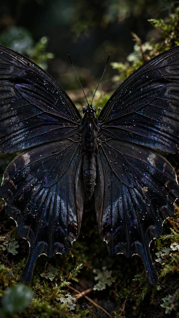 Black butterfly wings macro phone wallpaper