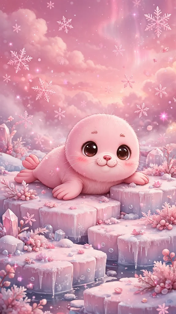 17 Cute Wallpaper Pink Lucu Ideas for Your Phone 6 Adorable pink baby seal with big round eyes on pastel ice