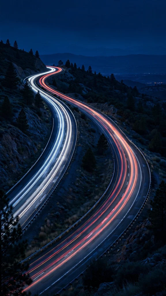 Night highway light trails long exposure wallpaper