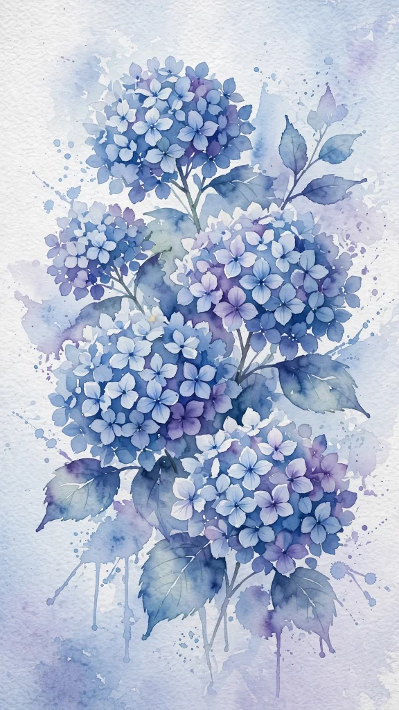 Blue hydrangea watercolor blossoms wallpaper iPhone flowers