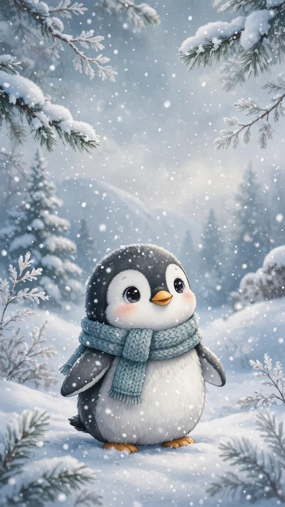 17 Wallpaper iPhone Winter Ideas for Cold Season 15 Cute penguin in falling snow