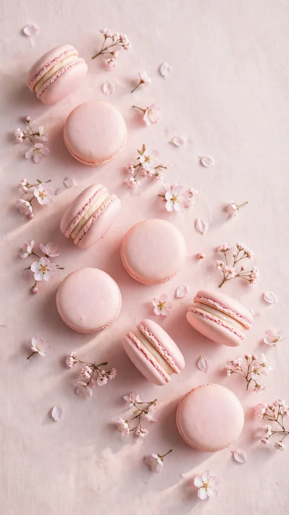 17 Dreamy wallpaper aesthetic pink soft for Phones 11 pastel pink macarons and tiny blossoms flat lay