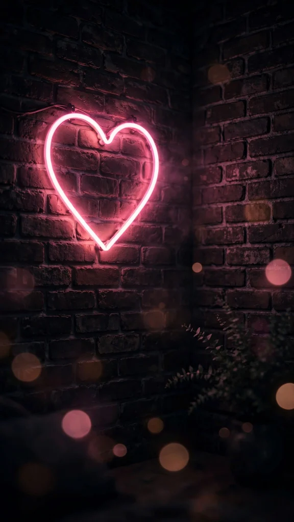 17 Best Wallpaper Iphone Kpop Ideas for Fans 15 Glowing pink neon heart on dark brick wall with bokeh