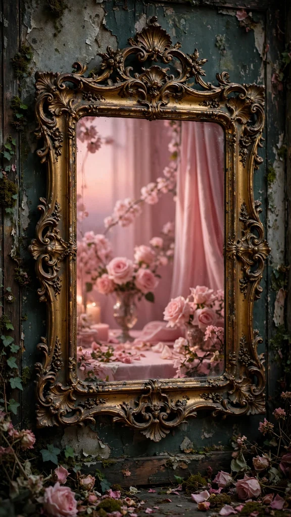 vintage ornate mirror pink coquette wallpaper