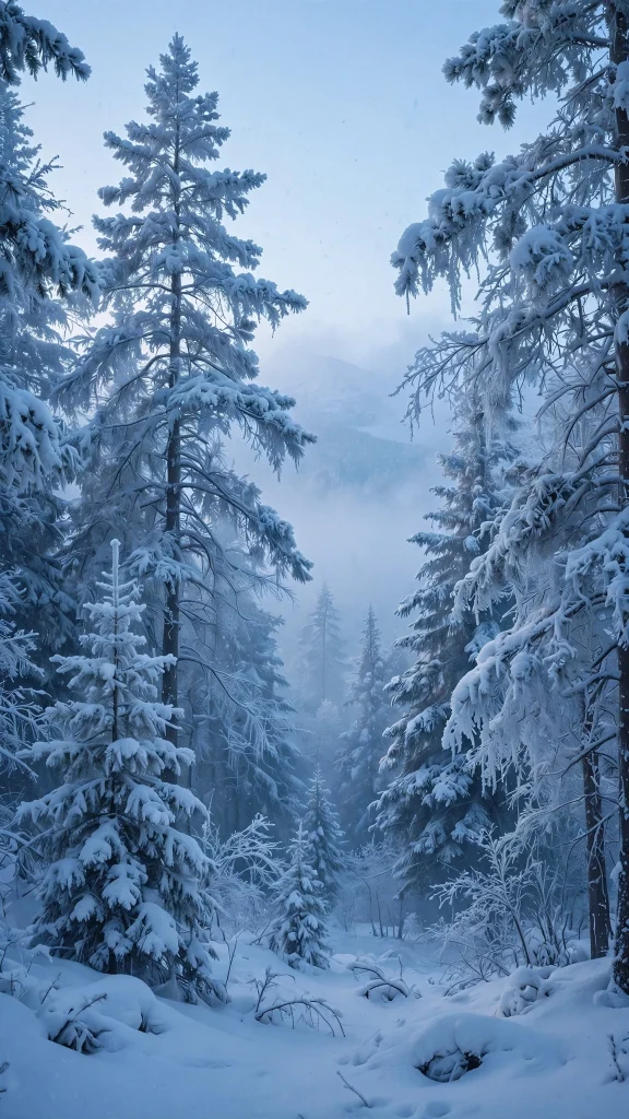 Serene blue winter snow landscape with snow covered trees wallpaper backgrounds blue