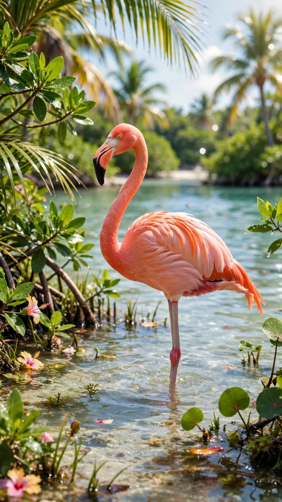 17 Wallpaper iPhone Summer Wallpapers for Sunny Phones 6 Pink flamingo standing in shallow tropical water