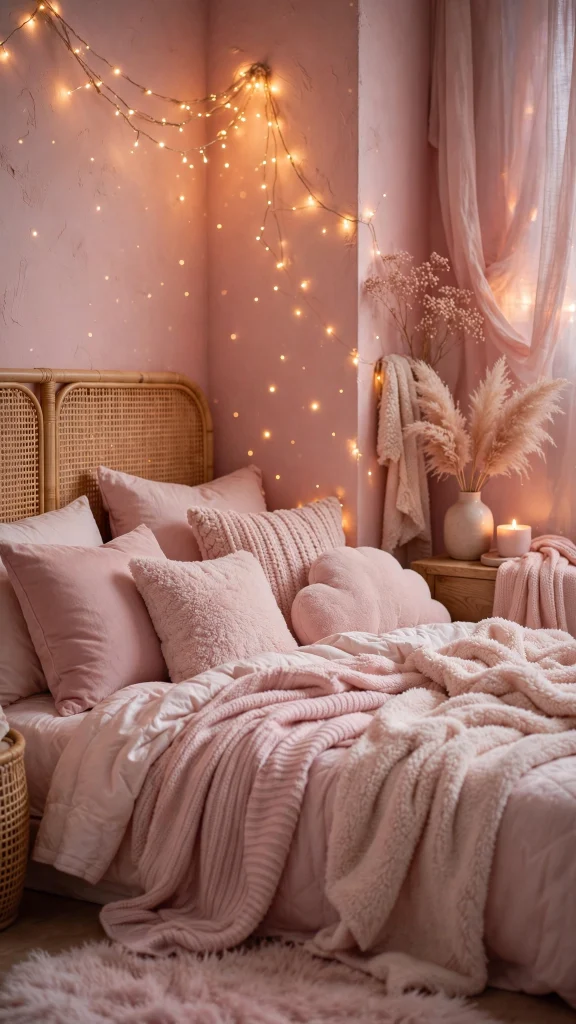 17 wallpaper aesthetic pink iphone Ideas 14 Dreamy pink bedroom with fairy lights wallpaper