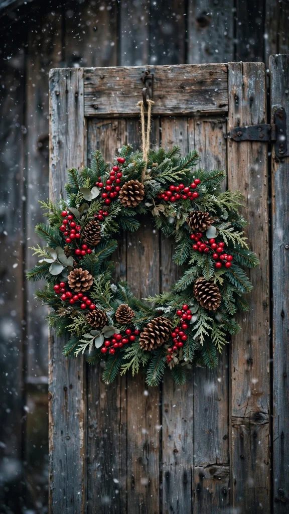 17 wallpaper iphone christmas Ideas 11 Christmas wreath with berries on a wooden door wallpaper
