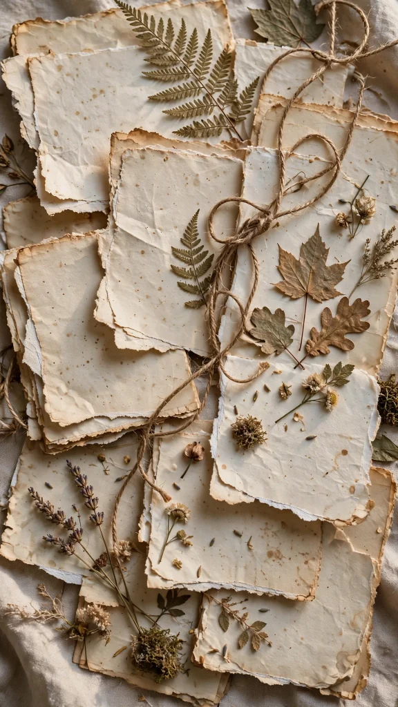 torn diary pages wallpaper iphone tumblr with pressed leaves and twine