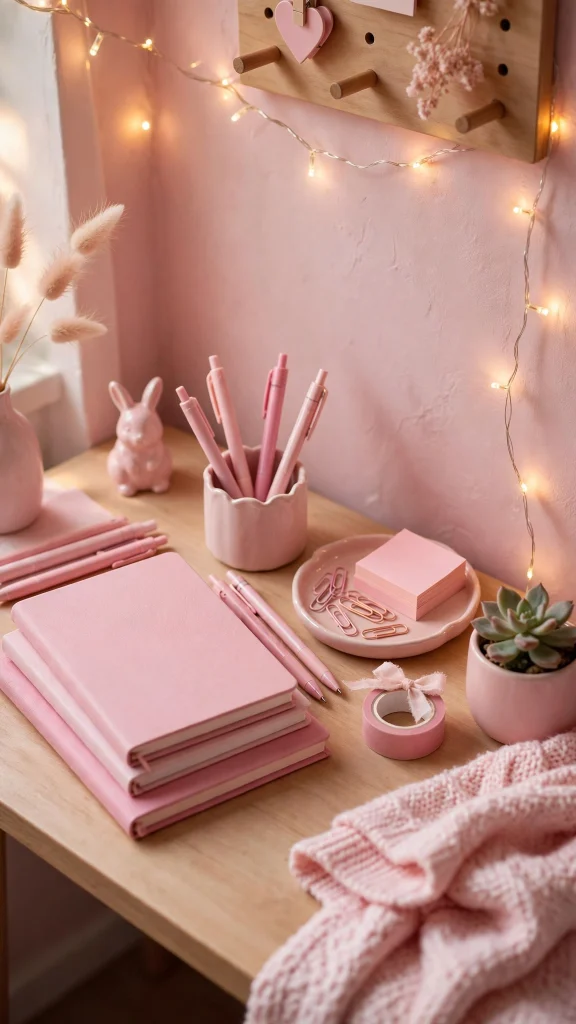 17 Cute Wallpaper Pink Estetik Ideas for Phone 13 Pink aesthetic desk setup with stationery