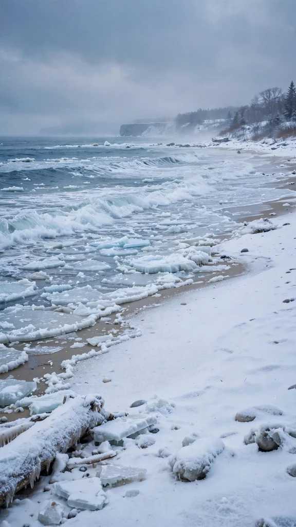 17 Wallpaper iPhone Winter Ideas for Cold Season 13 Snow covered beach with icy waves