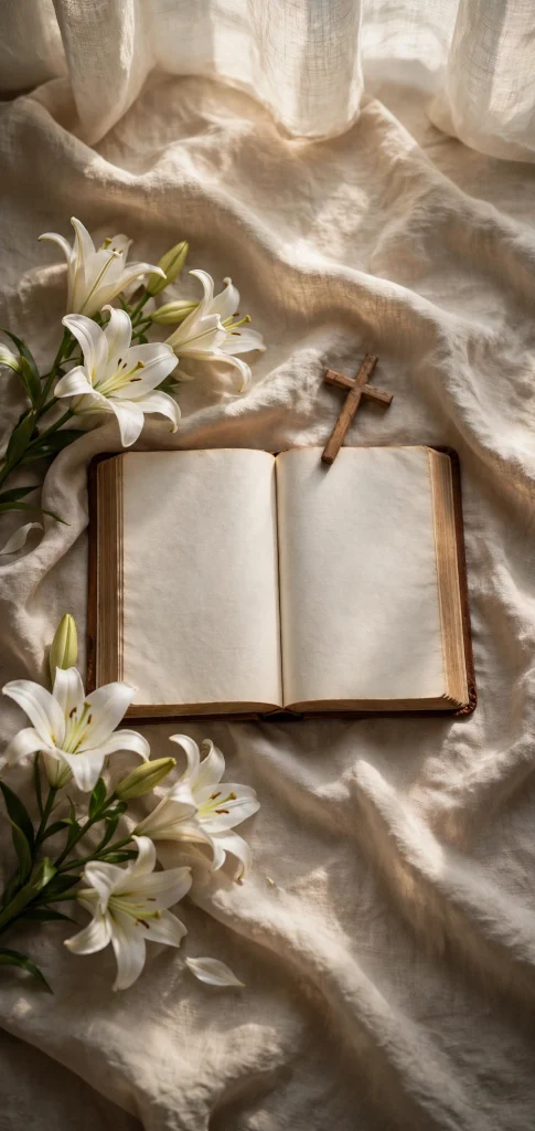 17 Wallpaper iPhone Jesus Designs to Love 12 Open bible with wooden cross and white lilies iphone wallpaper