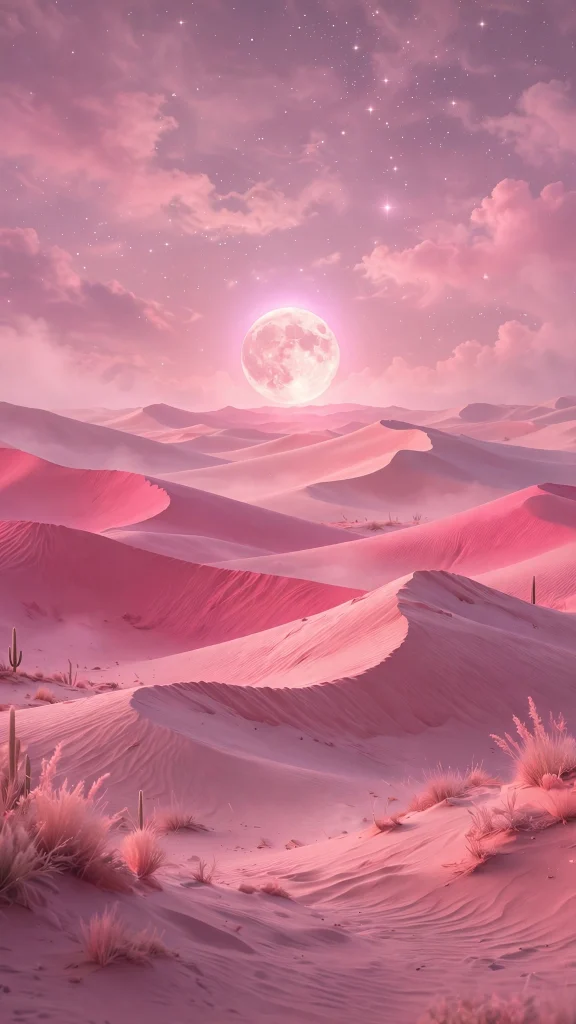 17 Wallpaper Pink Soft Aesthetic Designs You Will Love 3 Pink moon rising over pastel dunes, wallpaper pink soft aesthetic