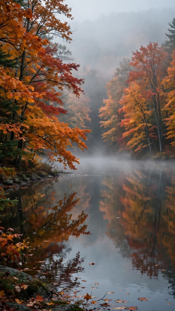 17 Cozy wallpaper iphone fall Ideas for Your iPhone 7 Misty autumn lake reflecting orange and red fall foliage