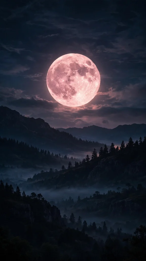 17 Stunning wallpaper pink dark for Your Phone 12 glowing pink full moon over a dark silhouette landscape