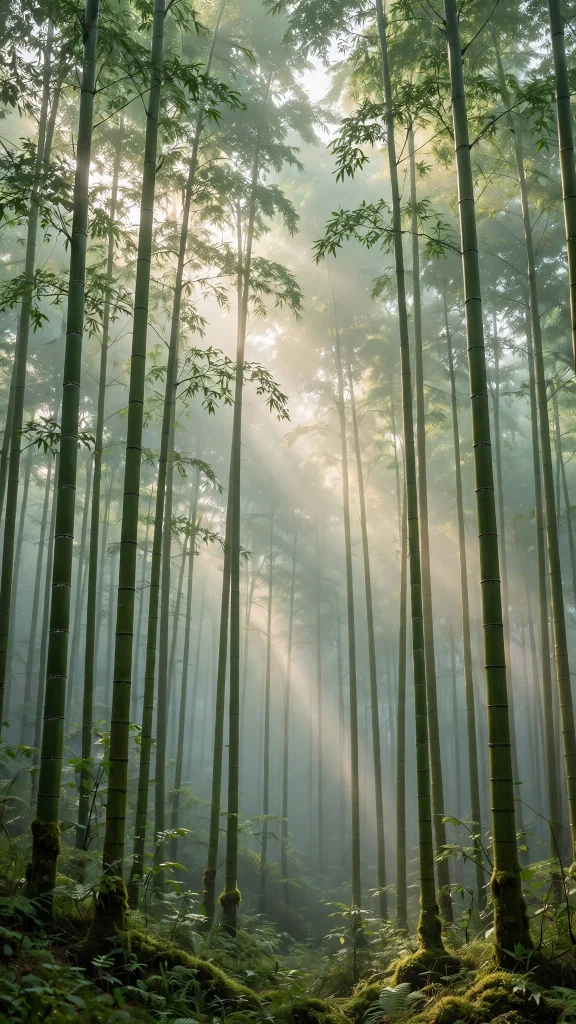 17 Beautiful wallpapers for tablets Free Download 12 Misty bamboo forest with soft light rays