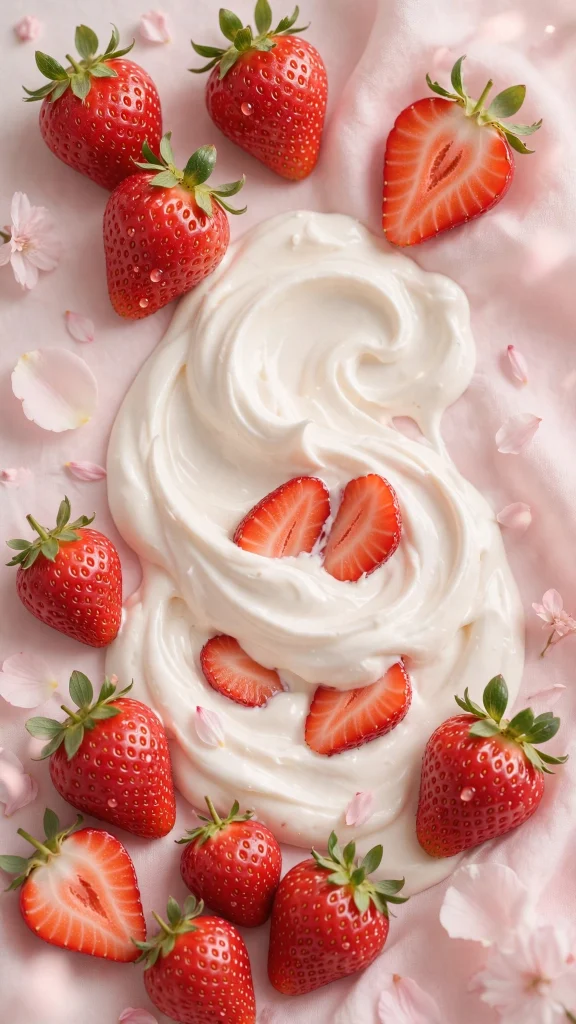 strawberries cream pink aesthetic coquette wallpaper