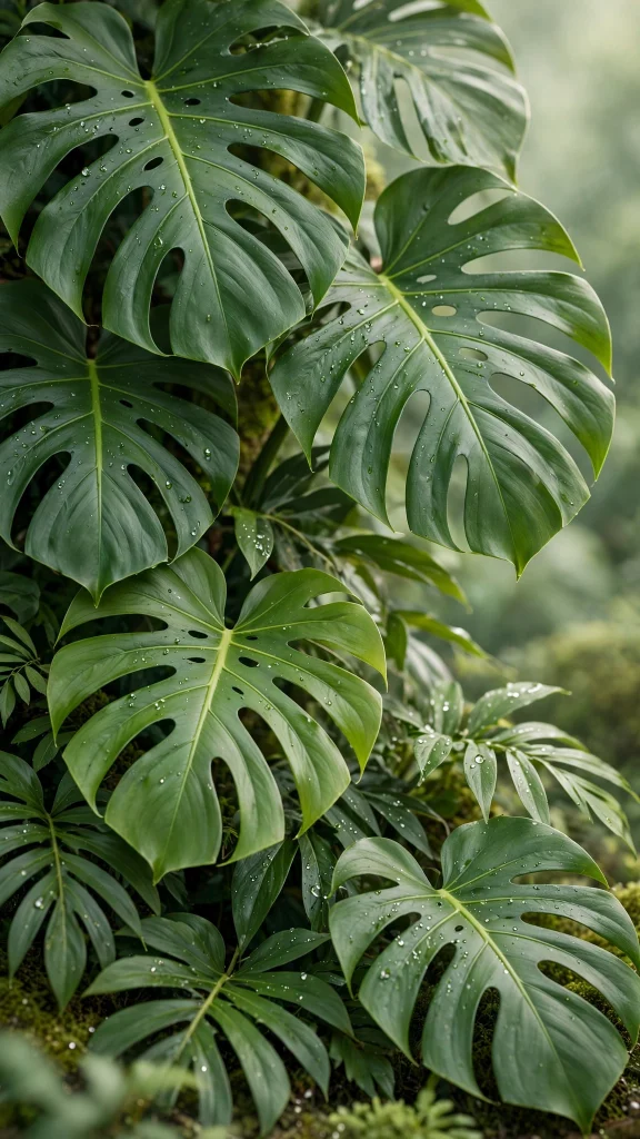 Walpaper Estetik iPhone: 17 Aesthetic Designs 12 green monstera leaves fresh walpaper estetik iphone