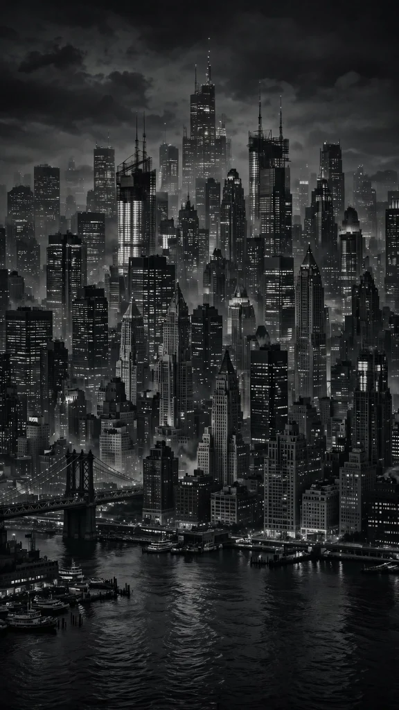 City skyline at night in black tones phone wallpaper