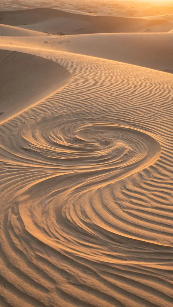 Desert sand dunes glowing at golden hour wallpaper