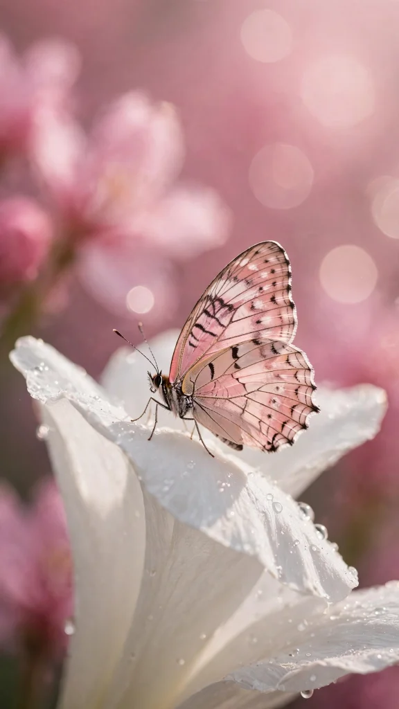 17 wallpaper aesthetic pink iphone Ideas 7 Pink butterfly resting on a white flower wallpaper