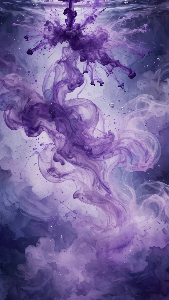 Purple ink drops in water art wallpaper
