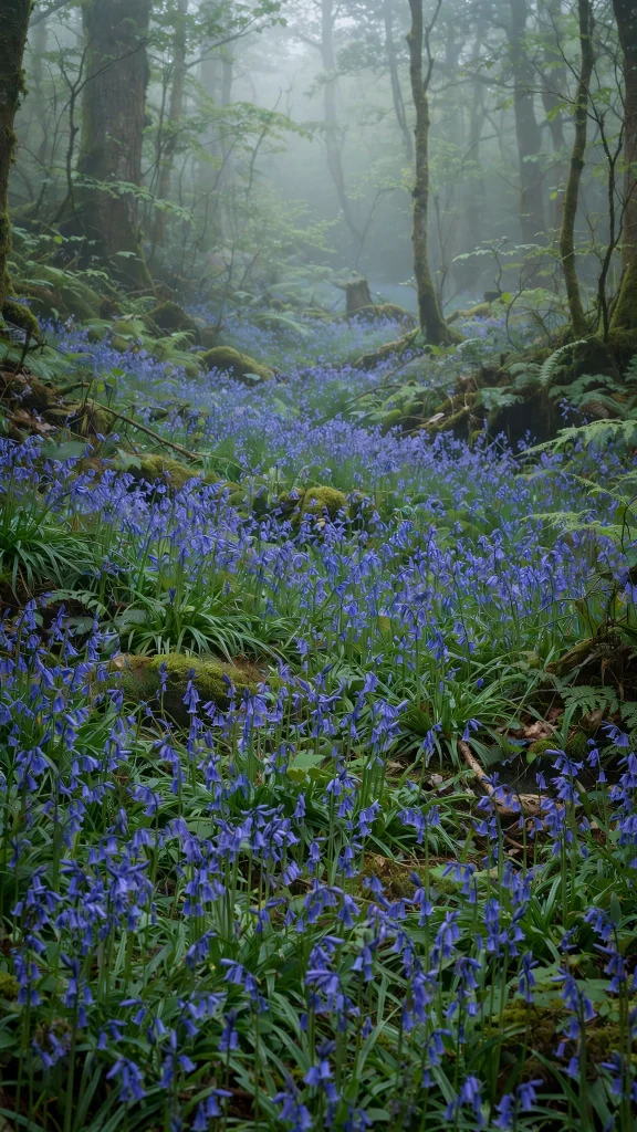17 Beautiful Wallpapers Flowers for Your Phone 10 Bluebell flower carpet wallpapers flowers in a misty forest
