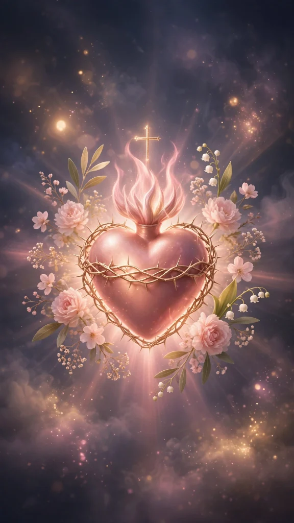 17 Beautiful wallpapers jesus for Your Phone 9 Sacred heart glowing in soft pink light