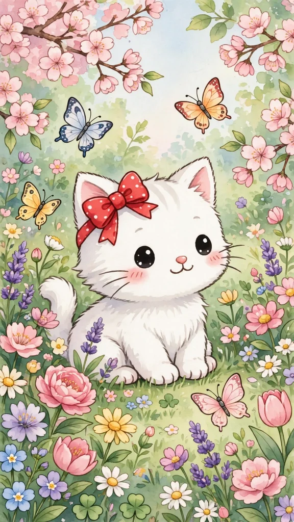 17 Cute wallpaper iphone hello kitty Designs 14 Hello Kitty in a flower garden with butterflies