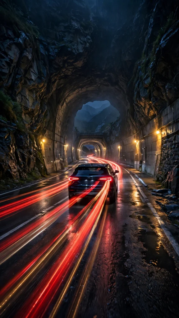 Wallpaper iPhone Car: 17 Stunning Auto Designs 15 Car driving through a mountain tunnel with light trails