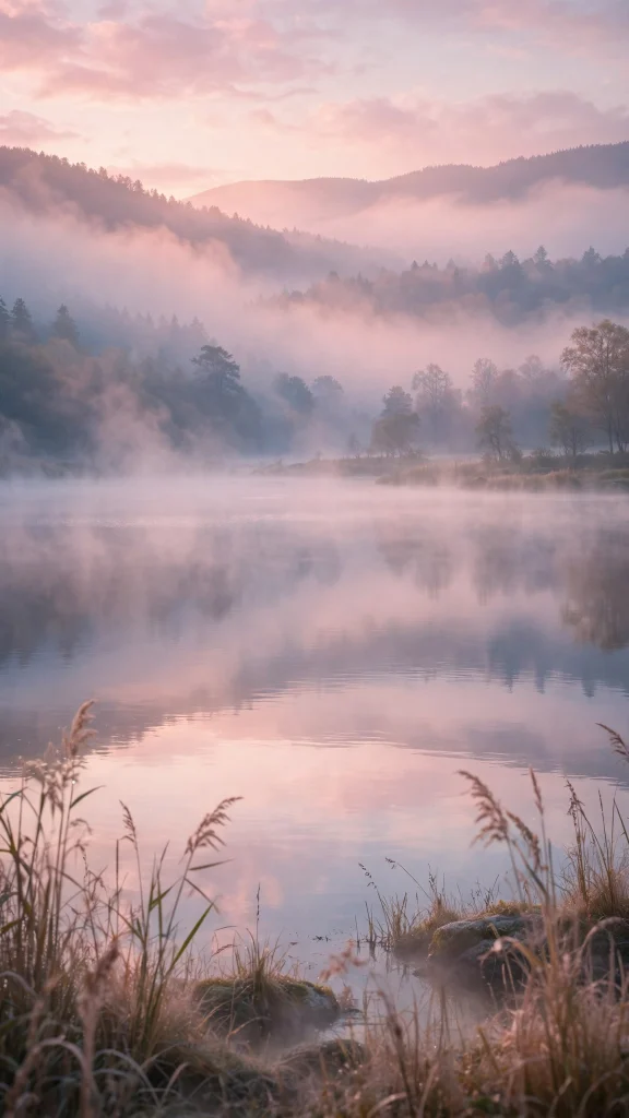 17 Dreamy wallpaper aesthetic pink soft for Phones 13 pink dawn fog rolling over a calm lake