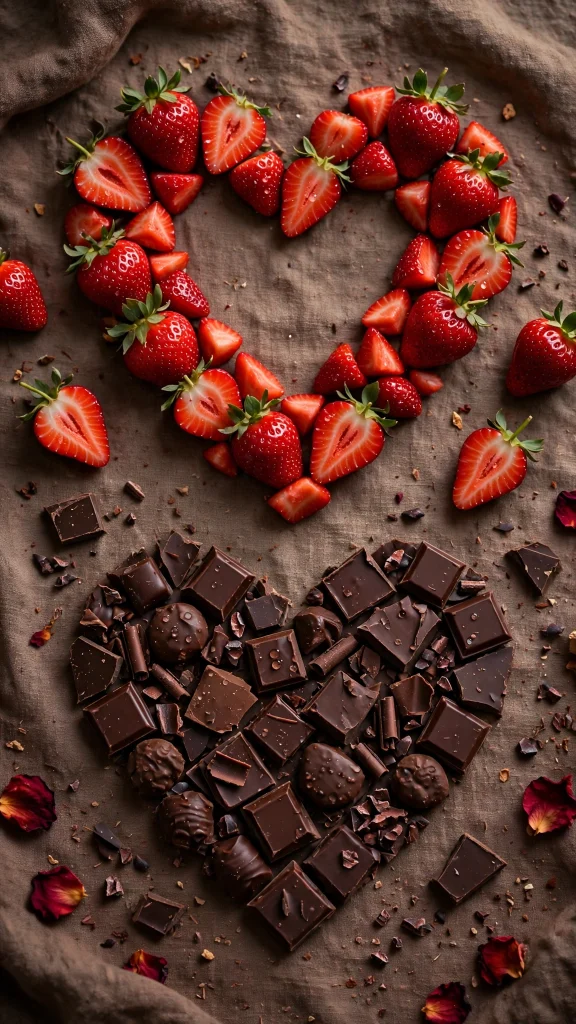 17 Best wallpaper iphone love for Your Phone 16 Strawberries and chocolate arranged in heart shapes, elegant dessert flat lay
