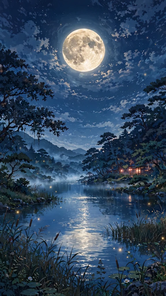 17 Best Wallpaper iPhone Anime for Your Phone 11 Anime full moon shining over a calm lake