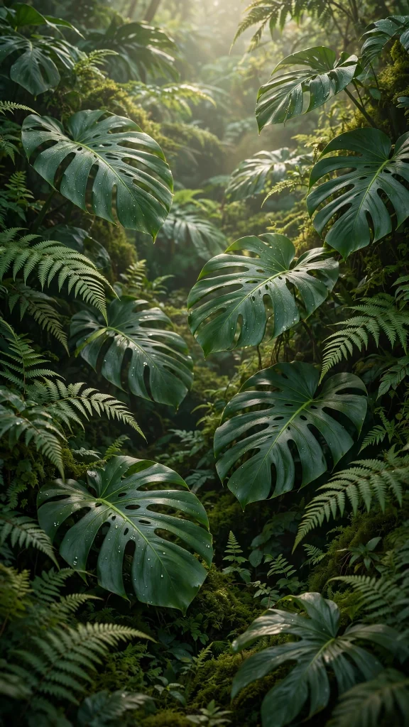 17 Wallpaper Aesthetic iPhone Homescreen Ideas 12 lush green monstera and fern leaves wallpaper
