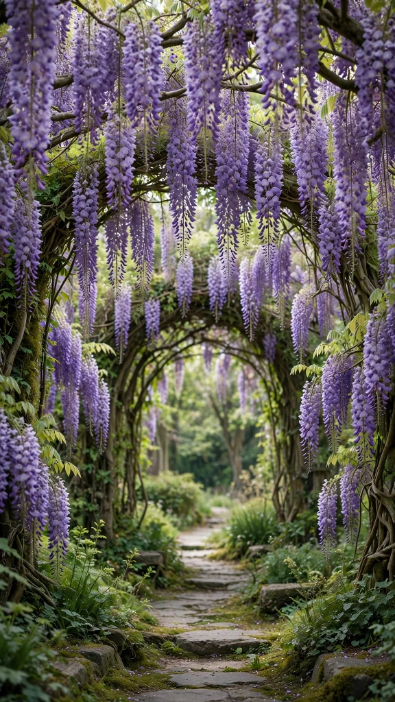 Purple wisteria hanging blossoms wallpaper iPhone flowers