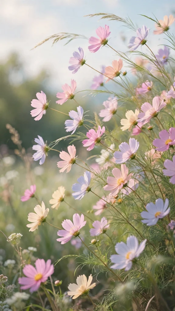 17 Beautiful Wallpapers Flowers for Your Phone 11 Pastel cosmos wallpapers flowers swaying in a summer breeze
