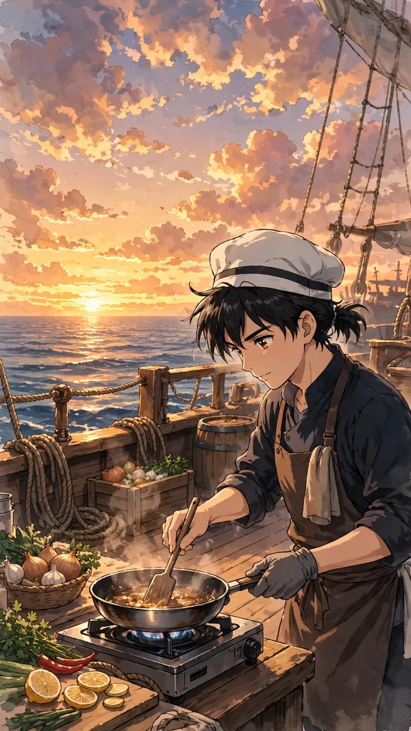 anime chef cooking ship deck sunset one piece wallpaper