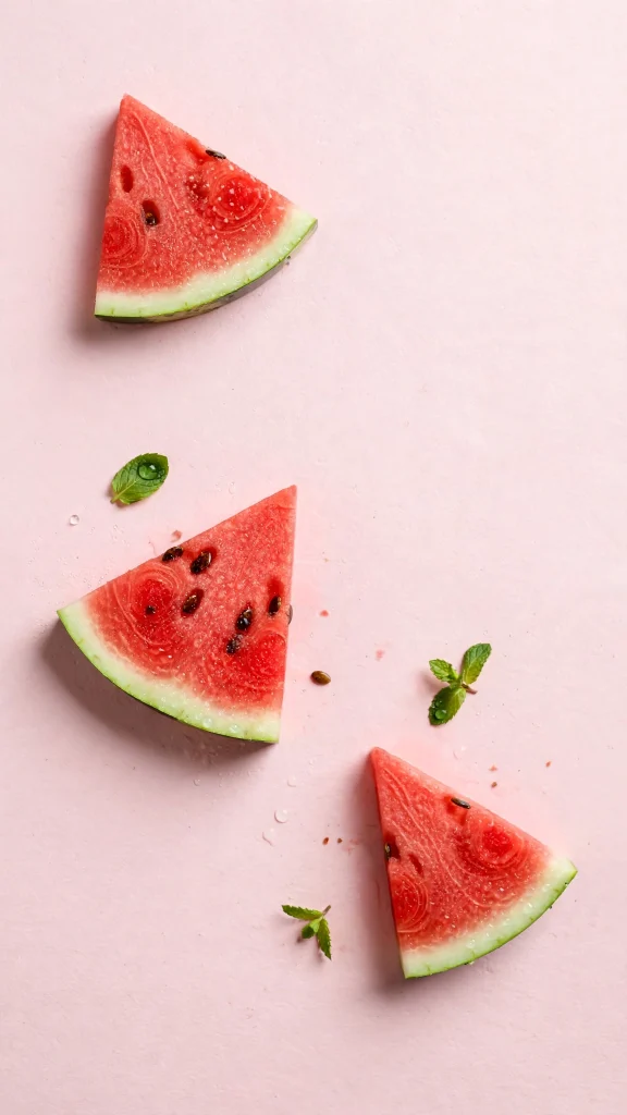 Minimal watermelon slices on pink, wallpaper aesthetic summer