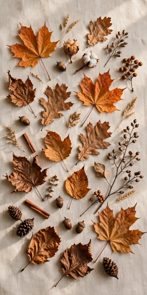 17 Best Wallpaper Aesthetic Desktop Ideas to Try 14 autumn leaves aesthetic flat lay on beige