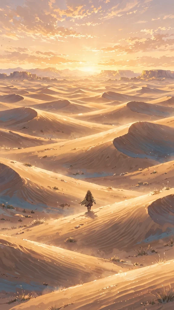 17 Beautiful Wallpaper Backgrounds Anime for Screens 13 Anime desert with a lone traveler and dunes