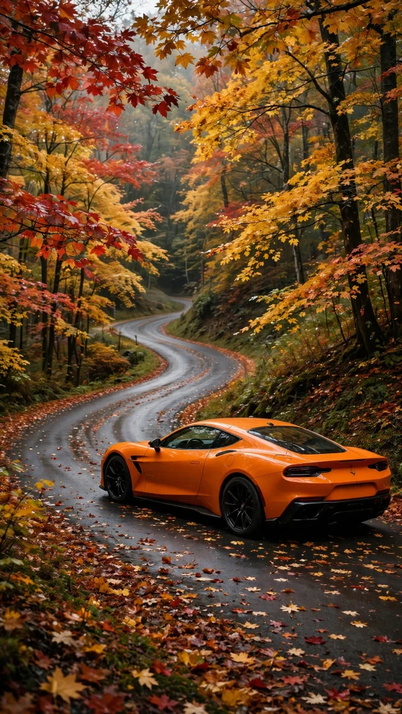 Wallpaper iPhone Car: 17 Stunning Auto Designs 5 Orange sports car on an autumn forest road