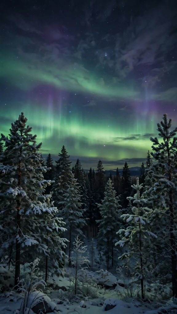 17 Wallpaper iPhone Winter Ideas for Cold Season 14 Winter night sky with aurora over pine trees
