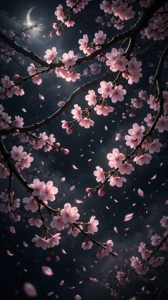 17 Stunning wallpaper pink dark for Your Phone 14 dark cherry blossom branches at night with glowing pink flowers