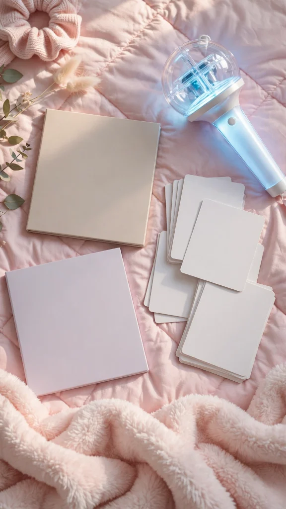 17 Best Wallpaper Iphone Kpop Ideas for Fans 13 Fan concert essentials flatlay on pastel pink bedspread